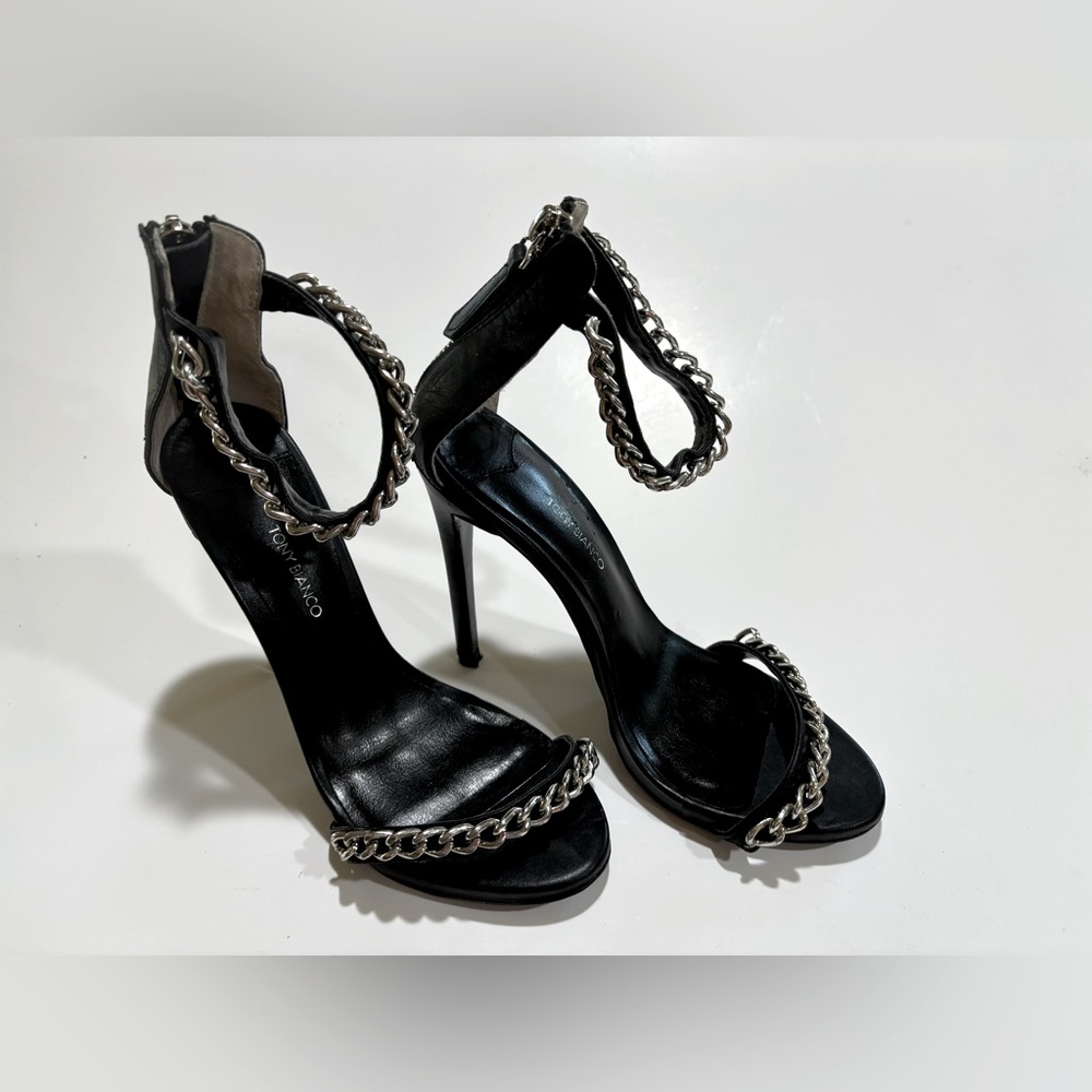 Tony Bianco Black Heels with Silver Chain Detail